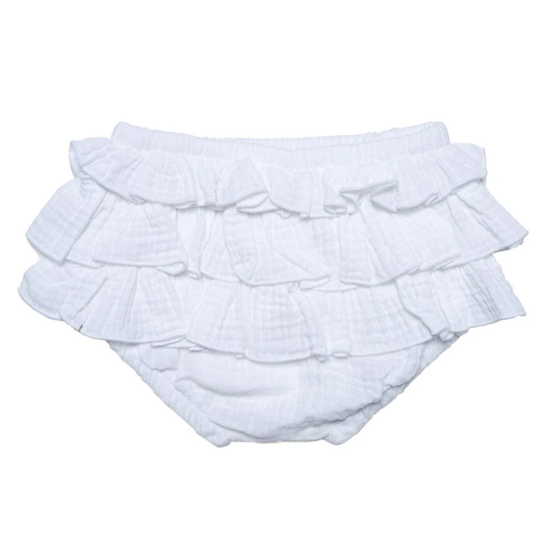 Bloomer à Volants En Gaze De Coton 12m BB&CO Blanc 3 Bloomer à Volants En Gaze De Coton 12m BB&CO Blanc