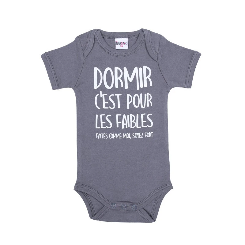 Body Manches Courtes 6m BB&CO Anthracite "Dormir C'est Pour Les Faibles" 3 Body Manches Courtes 6m BB&CO Anthracite "Dormir C'est Pour Les Faibles"