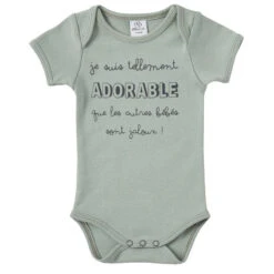 Body Manches Courtes 6m BB&CO Vert De Gris "Je Suis Tellement Adorable"