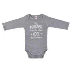 Body Manches Longues 12m BB&CO Gris Chiné "ma Marraine C’est La Plus Cool"