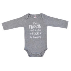Body Manches Longues 3m BB&CO Gris Chiné "Mon Parrain C’est Le Plus Cool"