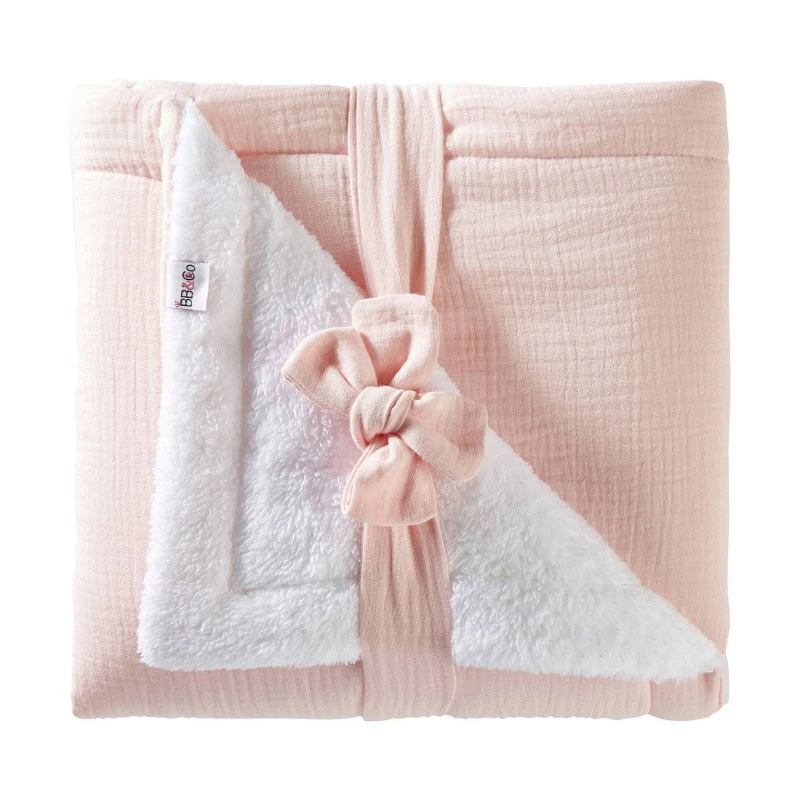 Couverture Peluche & Gaze 70x100cm BB&CO Mix & Match Rose Blush 3 Couverture Peluche & Gaze 70x100cm BB&CO Mix & Match Rose Blush