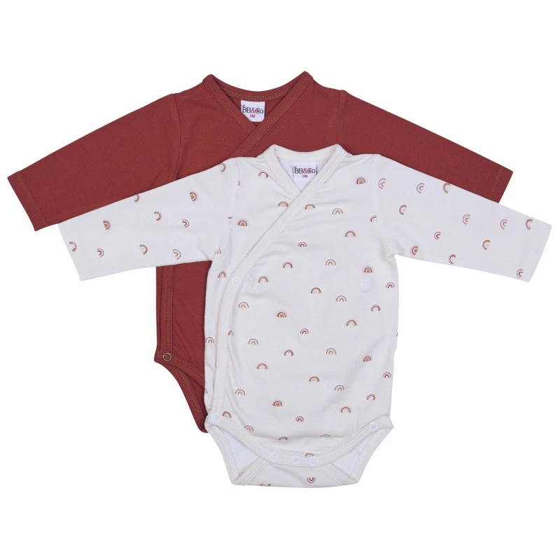 Lot De 2 Bodys Croisés Ml 12m BB&CO Rouille / Arc-en-ciel 3 Lot De 2 Bodys Croisés Ml 12m BB&CO Rouille / Arc-en-ciel