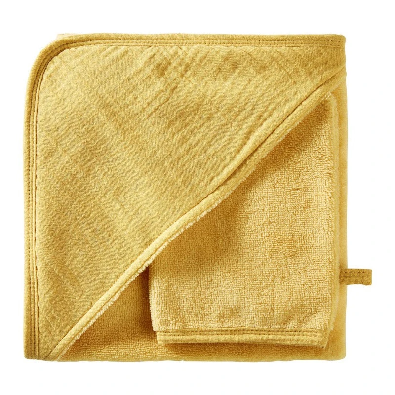 Sortie De Bain + Gant Bambou & Gaze BB&CO Mix & Match Moutarde 3 Sortie De Bain + Gant Bambou & Gaze BB&CO Mix & Match Moutarde